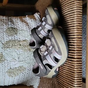 Teva sandals, brown, tan, gray, pink, size 3.